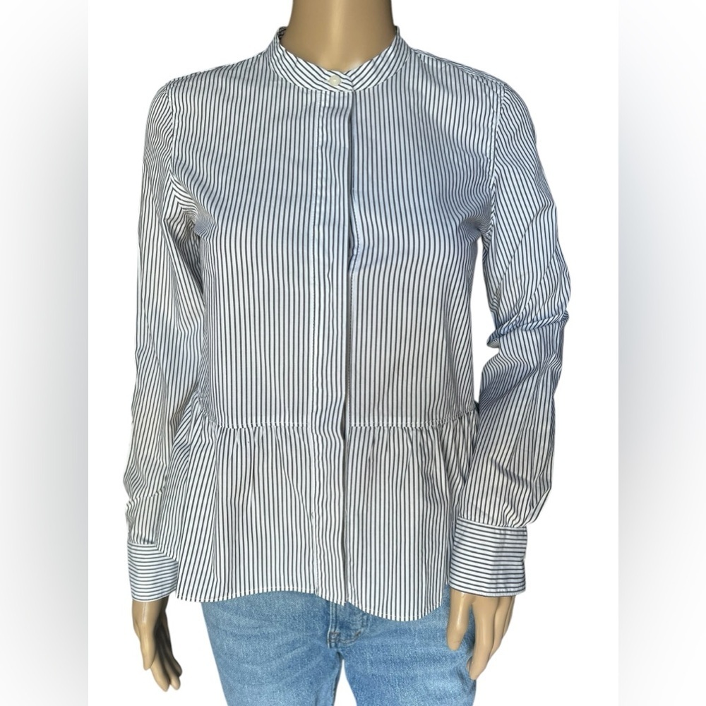 Madewell Top Womens Lakeside Peplum Stripe Button Front Long Sleeve XXS